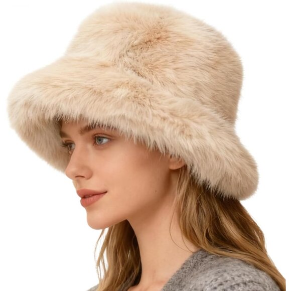 Faux Fur Bucket Hat Women Warm Wide Brim Cozy Gift Winter Fashion Accessory main image 7